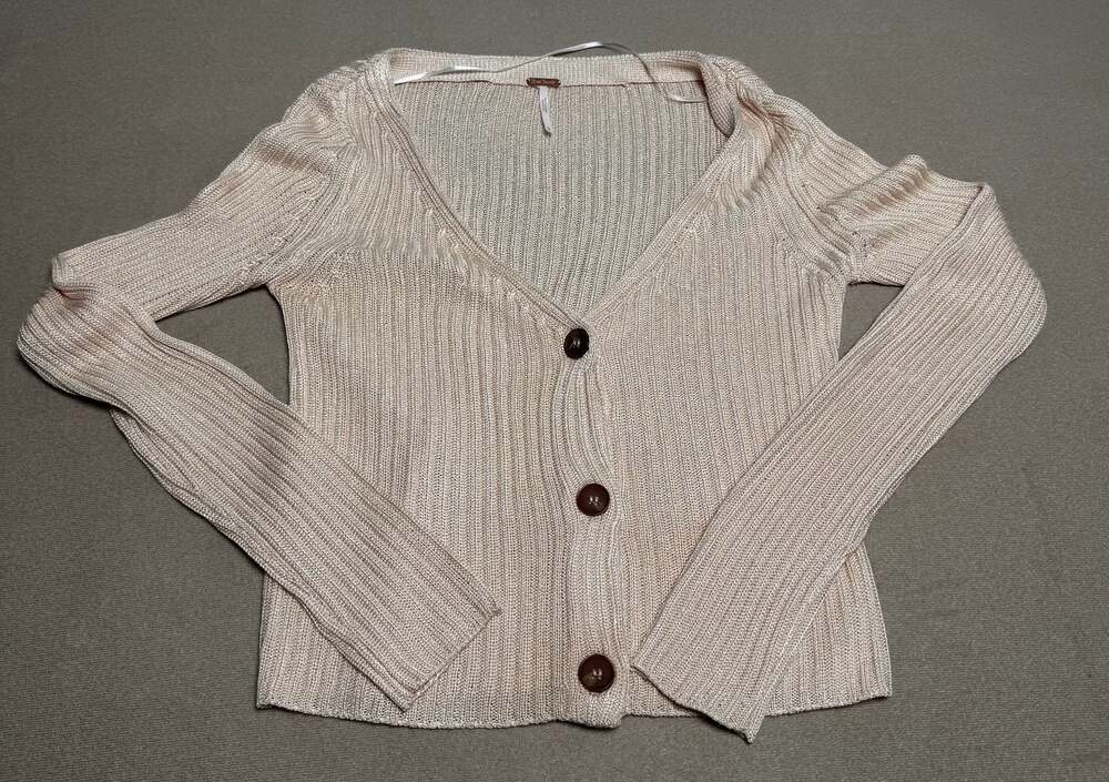 Free People Game On Cardigan Button Front Crop Ribbed Sweater